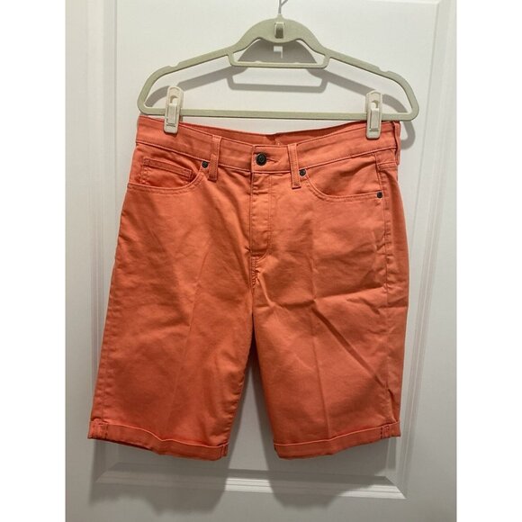 St. John’s Bay Shorts Size 12 Rolled Hem Bermuda Peach 5 Pocket Denim - Picture 1 of 9